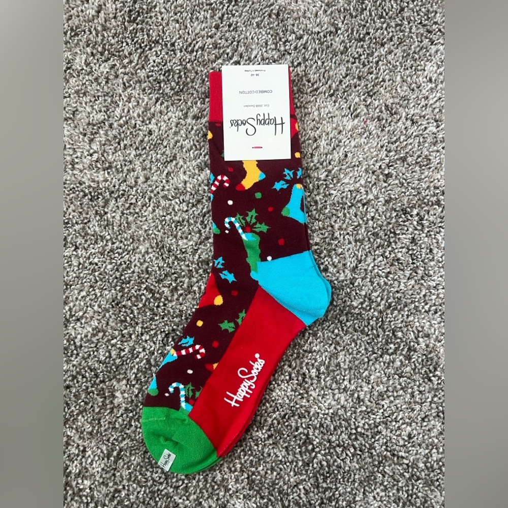 New Happy Socks Christmas Crew Socks Festive Candy Cane Holiday Gift